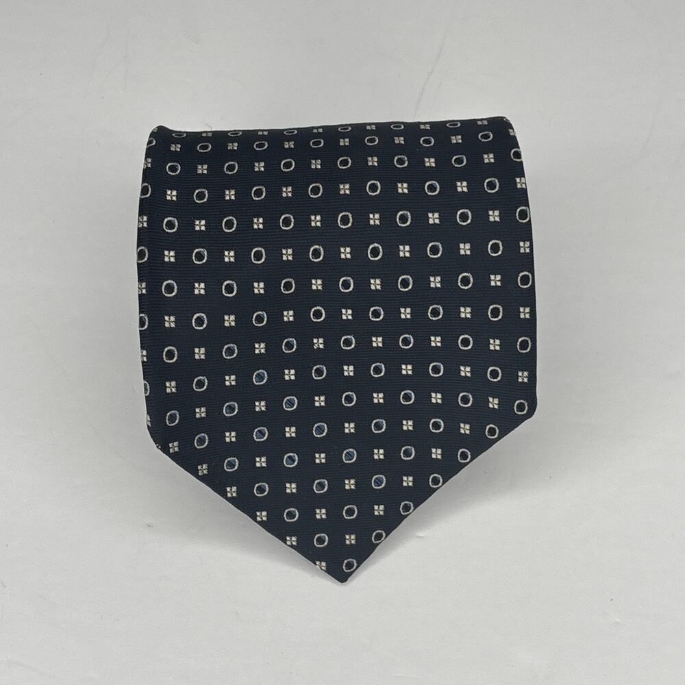 Polo Ralph Lauren Tie 100% Silk Navy Blue Geometric Diamond Classic Handmade